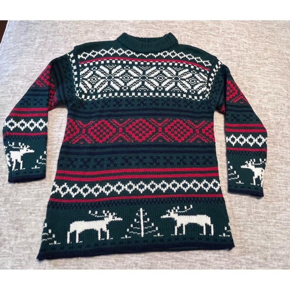 Vintage Studio Michelle Stuart Nordic Moose Sweater‎ Women's Medium fair isle